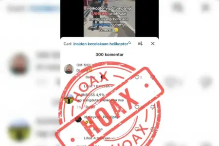 Hoaks! Unggahan Helikopter Jatuh Saat Kunjungan Bencana di Gunung Semeru Lumajang Foto BeritaJatim.com