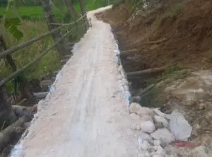Gotong Royong, Cara Warga Desa Sana Dhaja Pamekasan Normalisasi Akses Jalan Ambles Akibat Longsor Foto BeritaJatim.com