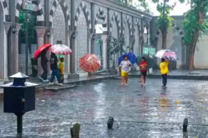 Remaja dan Anak Cari Berkah Lewat Jalur Ojek Payung di Makam Wali Sunan Ampel Foto BeritaJatim.com