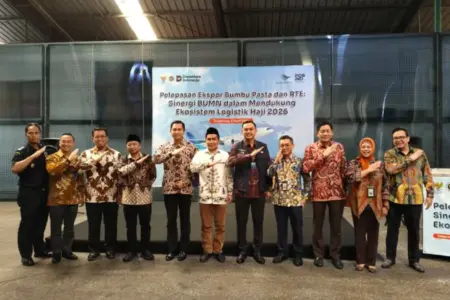 Kemenhaj Ekspor Perdana 100 Ton Bumbu dan Makanan Siap Saji untuk Haji 2026 Foto BeritaJatim.com
