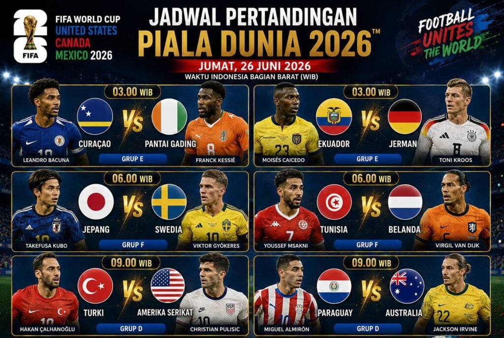 Preview Piala Dunia 2026 Hari Jumat, 26 Juni: Enam Laga Penentuan Grup D, E, dan F Foto BeritaJatim.com