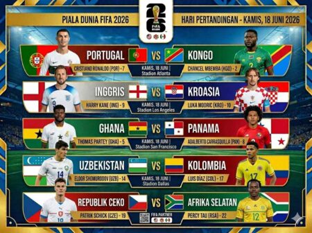5 Laga Seru Piala Dunia 2026 Kamis 18 Juni: Adu Gengsi Inggris, Portugal dan Kolombia Foto BeritaJatim.com