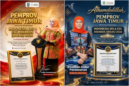 Pemprov Jatim Institusi Kinerja Komunikasi DEI & ESG Terbaik di Ajang IDEAS 2026, Ini Kata Khofifah Foto BeritaJatim.com