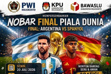 PWI Mojokerto Gandeng KPU dan Bawaslu Gelar Nobar Final Piala Dunia 2026 Argentina vs Spanyol Foto BeritaJatim.com