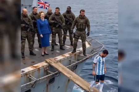 Imaji Malvinas dan Maggie Thatcher yang Menendang Pantat Messi Foto BeritaJatim.com